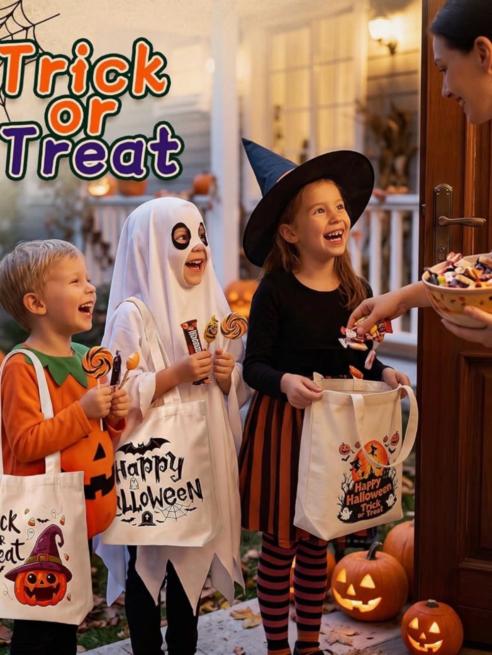 Halloween Trick or Treat Canvas Witches Tote Bag - one witches bag - Picture 6 of 6